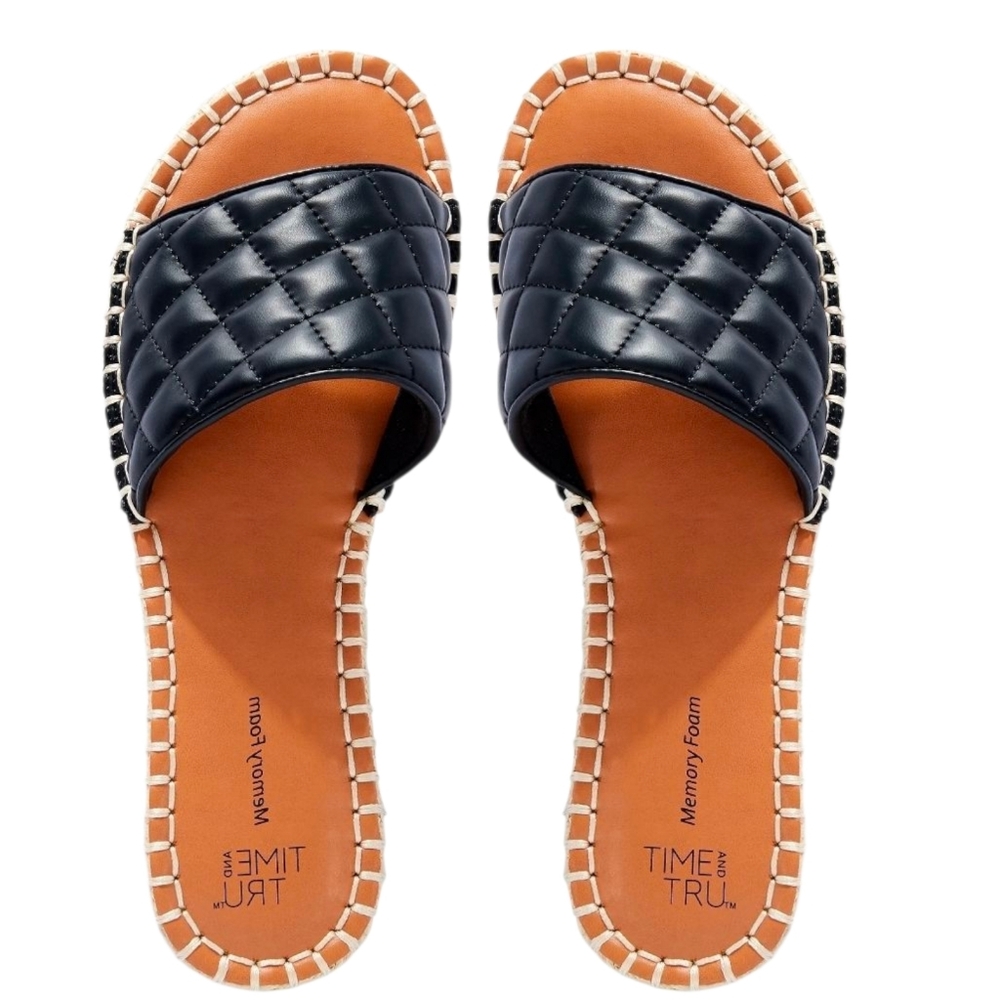 Time and Tru Women’s Quilted Espadrille Slides Sz 8